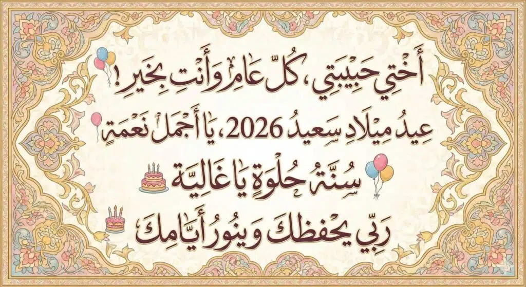 تهنئة عيد ميلاد أختي 2026: أجمل 100 رسالة تبكي القلوب